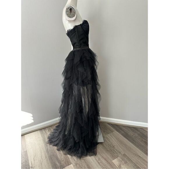 NWT For Love & Lemons Womens Strapless Sheer Tulle Bustier Gown Black Large $359 - Picture 9 of 11